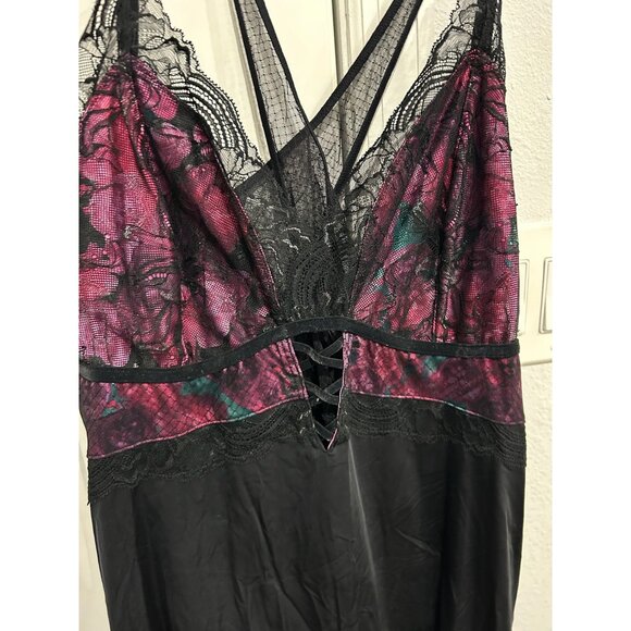 Soma Velvet Illusion Sleep Chemise Black Floral Lace Nightgown Sz XL Sexy Witchy - Picture 5 of 11